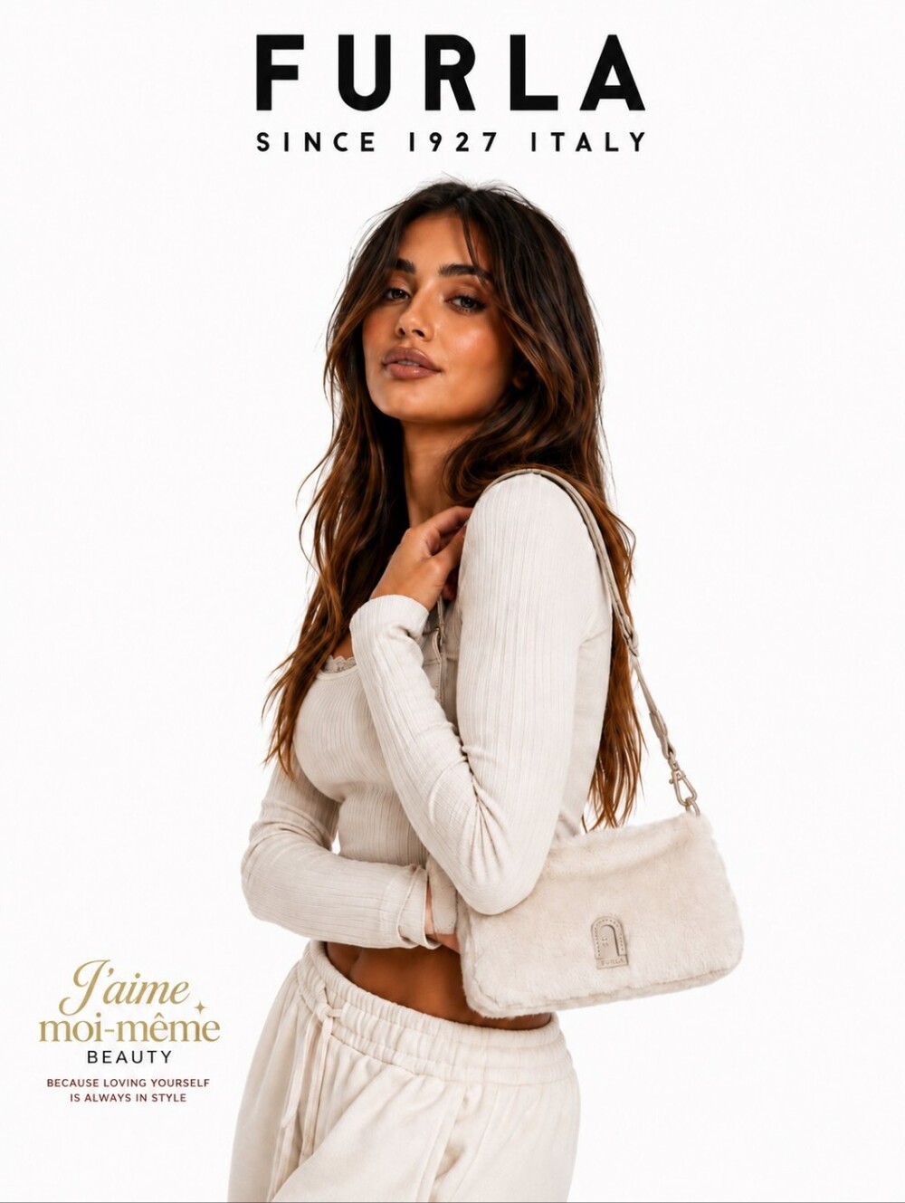 Furla Luxury Winter White Super Soft Fluffy Vegan Fur Crossbody Bag - NEW